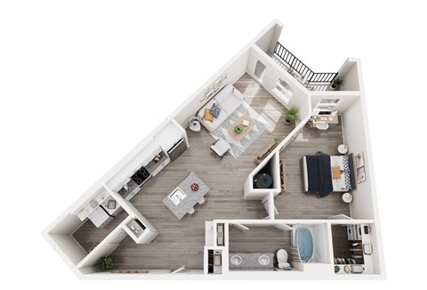 Floor plan for 1 bed, 1 bath, 1043 sqft